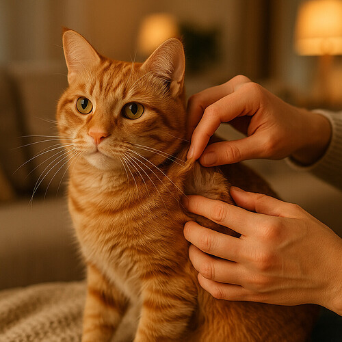 Cat being checked for hair loss by owner