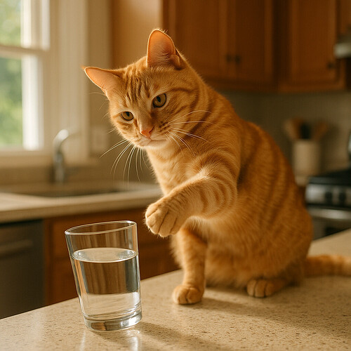 cat knocking glass off counter