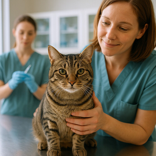 Cat at the vet for vaccines