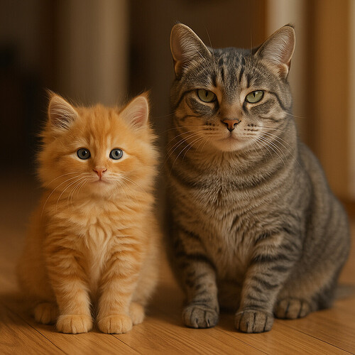 Kitten and adult cat side by side